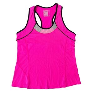 LUCKY IN LOVE Womens Neon Pink Racerback Tennis Tank Top Mesh Trim Size M 8-10